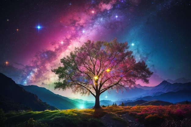 unglaublicher Baum von sehr farbenfrohen Sternenlicht