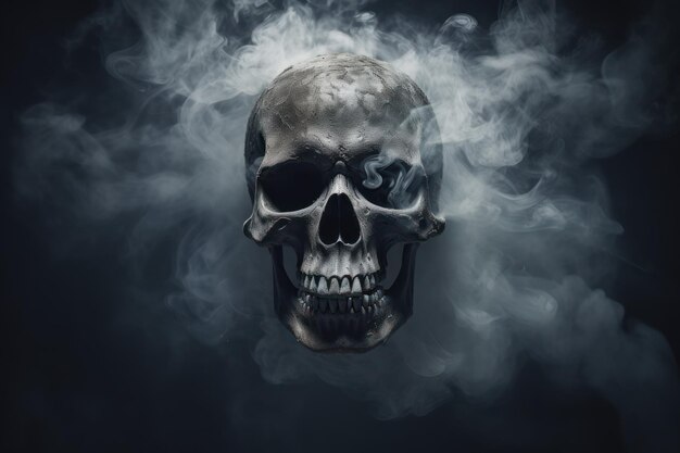 Unheimlicher Totenkopf, der aus dem Rauch aufsteigt, intensives Bild