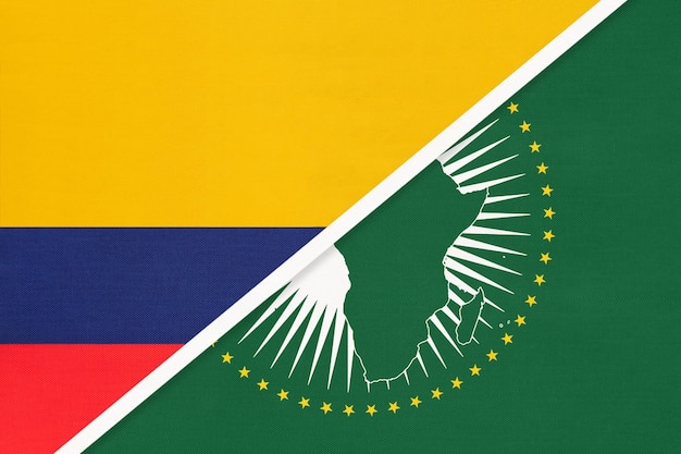 União africana e bandeira nacional da colômbia do continente africano têxtil vs símbolo colombiano