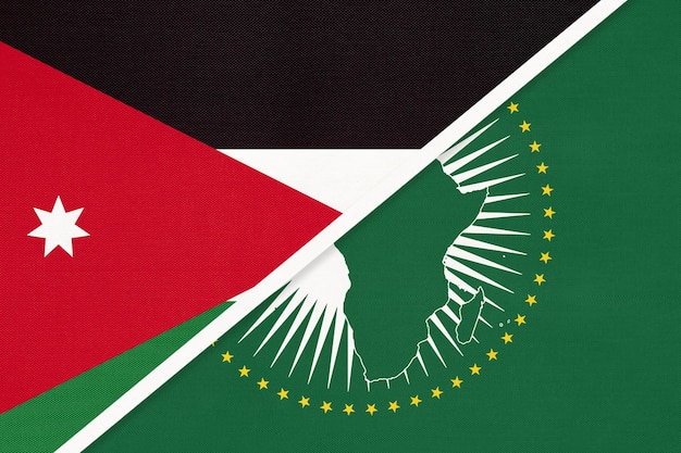 União Africana e bandeira nacional da Jordânia do continente africano têxtil vs símbolo jordaniano