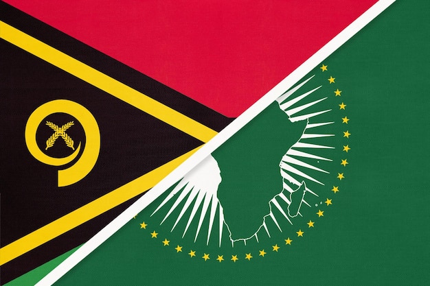União Africana e bandeira nacional de Vanuatu do continente africano têxtil vs símbolo de Vanuatu