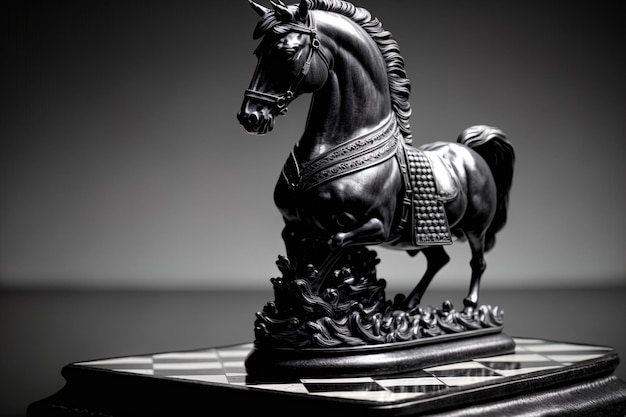 El único caballo negro en la noción de liderazgo y entusiasmo del tablero de ajedrez