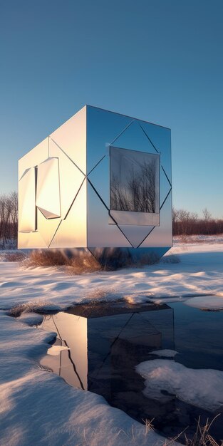 Único cubo doméstico de inspiração renascentista em uma paisagem nevada