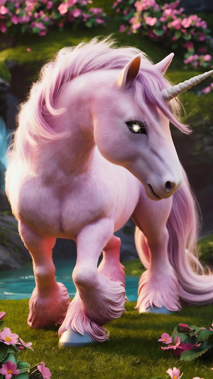 Foto unicórnio 3d com cores de tom rosa