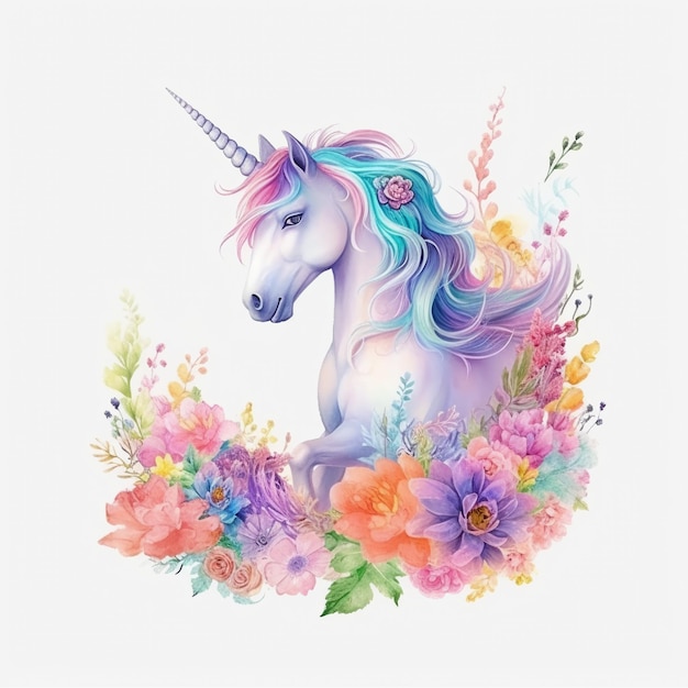 Unicornio en acuarela en colores pastel Arte de fantasía dibujado a mano aislado sobre fondo blanco