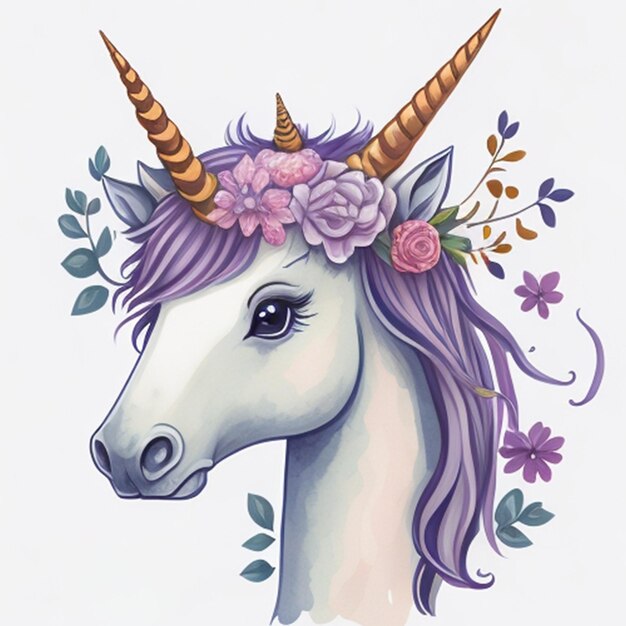 Unicornio acuarela imágenes prediseñadas lindo aislado sobre fondo blanco.