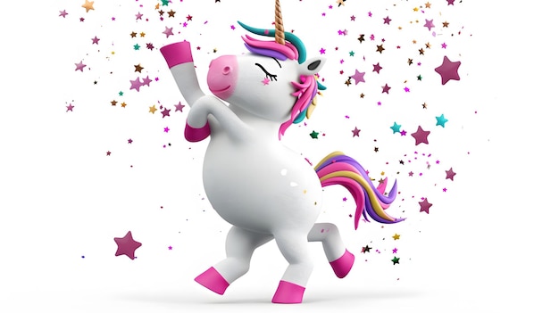 un unicornio blanco con una cola rosa y una melena púrpura