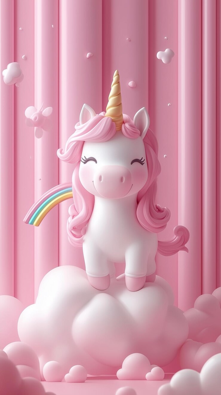 Foto unicórnio bonito em nuvem em fundo rosa