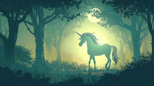 Foto unicornio en el bosque con la luna