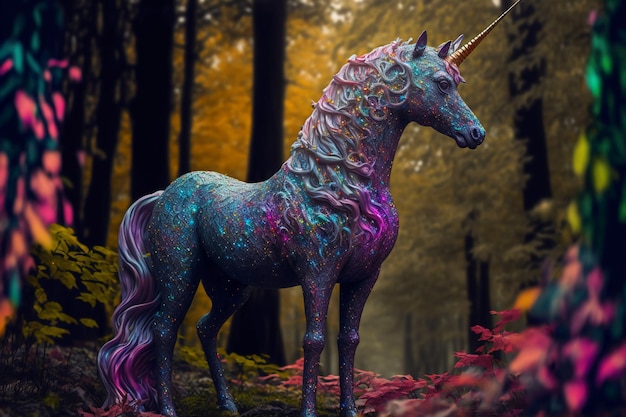 Unicornio caballo bosque surrealista