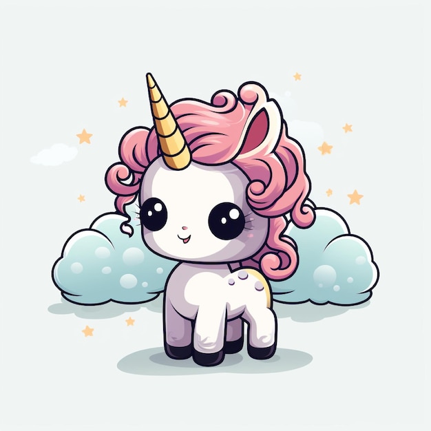 un unicornio con cabello rosa y un fondo de nube