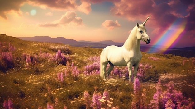 Un unicornio en un campo de flores.