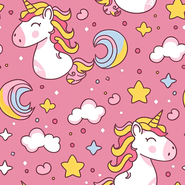 un unicornio con un corazón en él y las estrellas en el fondo rosa