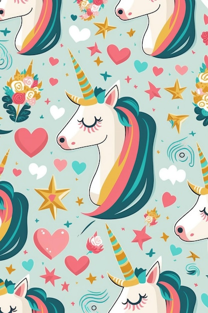 unicornio con corazones y corazones en la pared.