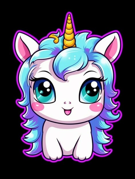 Foto un unicornio de dibujos animados con cabello azul y una melena rosa generativa ai