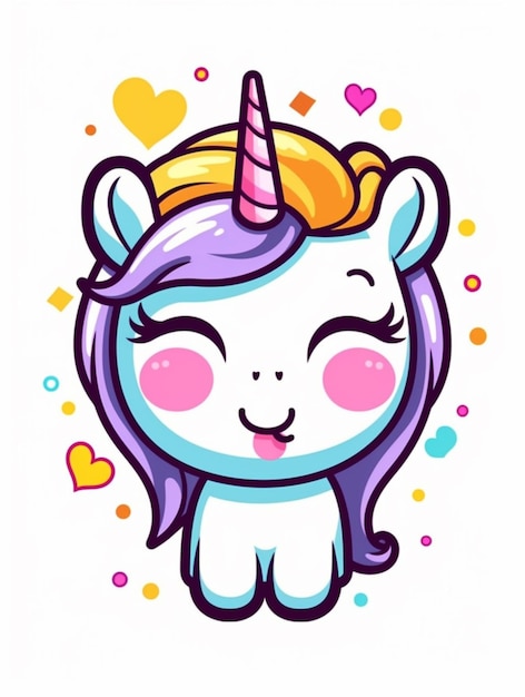 Foto un unicornio de dibujos animados con una melena de arco iris y un corazón en su cabeza generativa ai