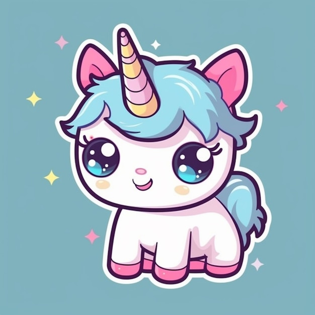 Un unicornio de dibujos animados con melena azul y melena rosa generativa ai