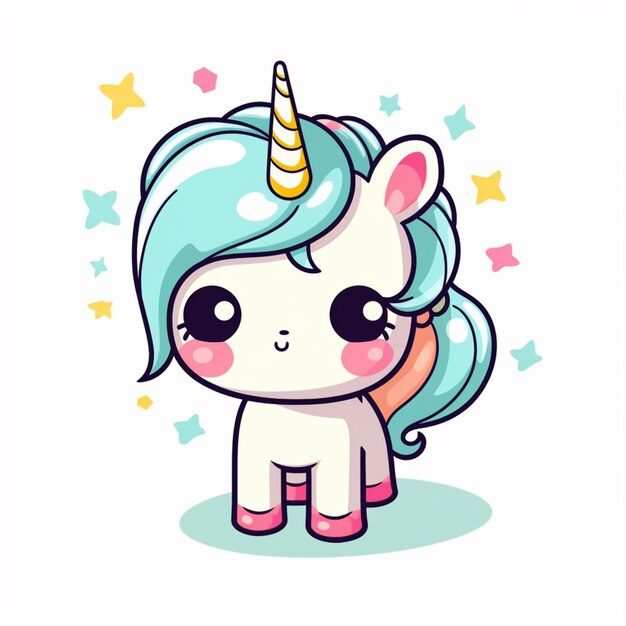 unicornio de dibujos animados con una melena azul y una melena rosa