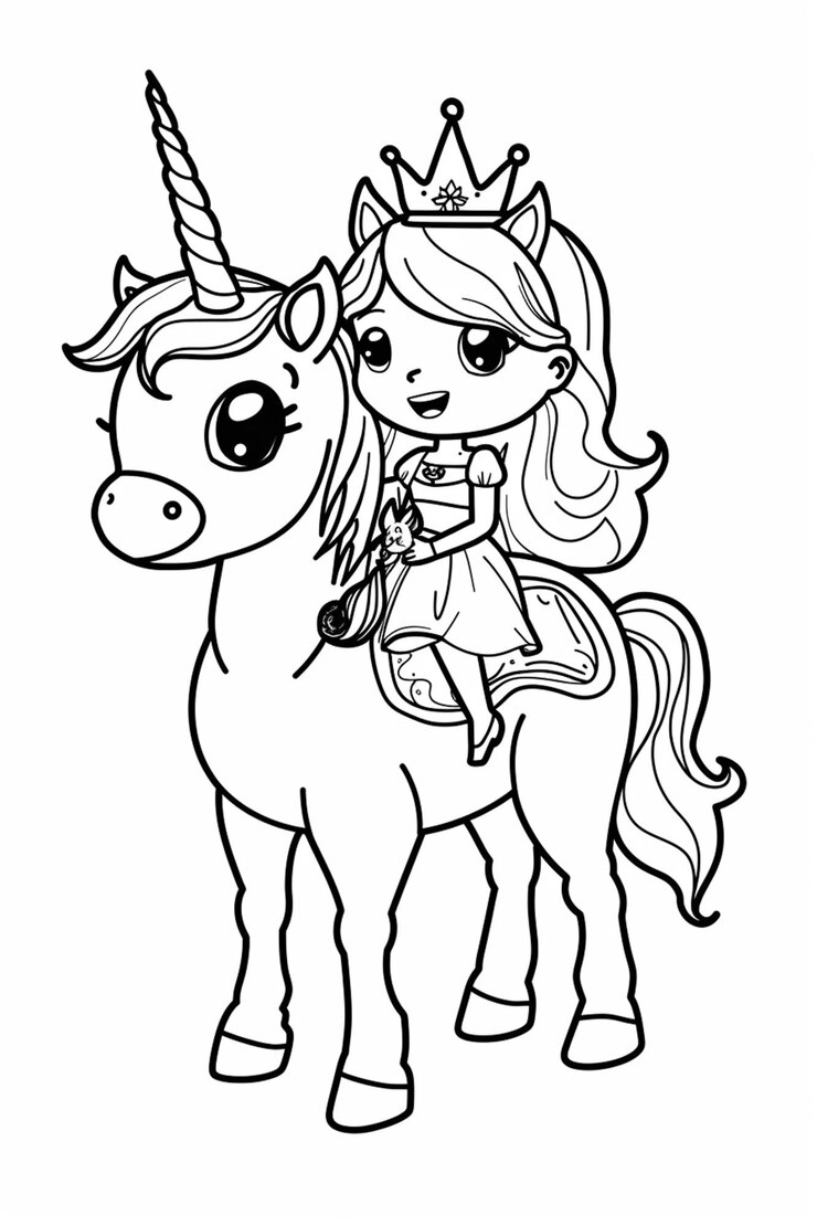 un unicornio de dibujos animados con una princesa en su espalda