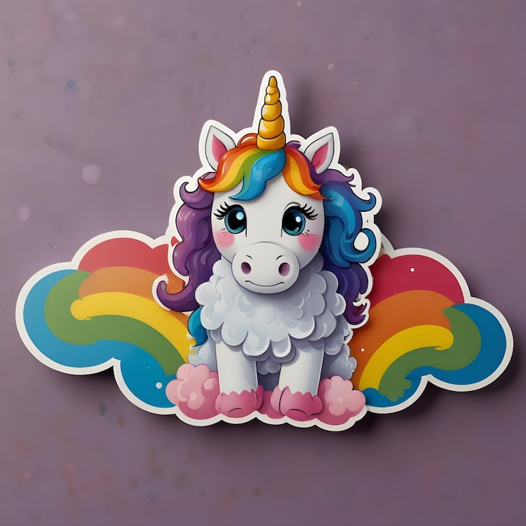 Foto unicornio de dibujos animados sentado en una nube esponjosa