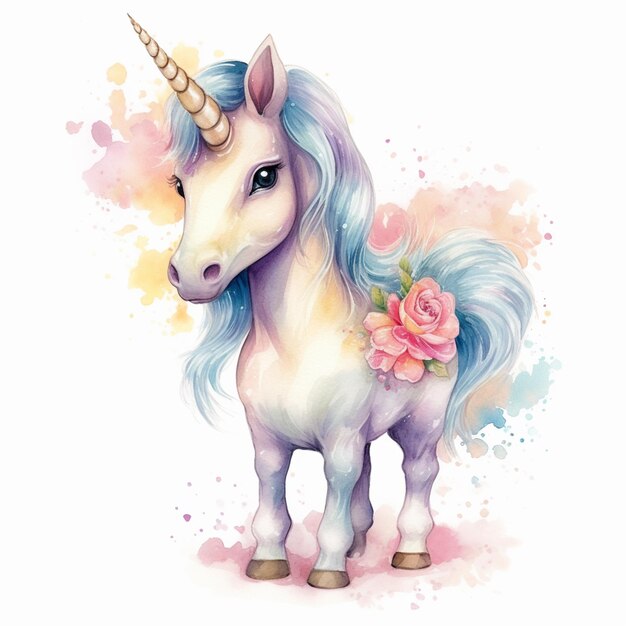 Unicornio con una flor en la cabeza generativo ai