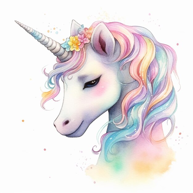 unicornio con una flor en su pelo generativo ai