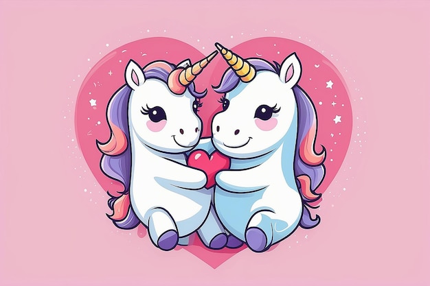 Unicornio lindo abrazo amor corazón dibujos animados icono vectorial ilustración animal icono de amor concepto aislado plano