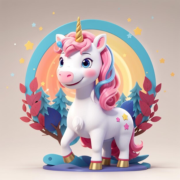 Unicornio lindo con estrella ilustración de icono vectorial de dibujos animados animal concepto de icono de naturaleza aislado plano