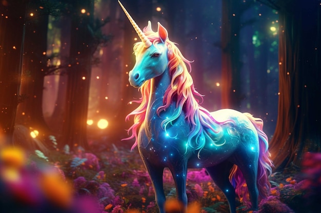 El unicornio mágico en el bosque Ilustración de fantasía de fantasía Pintura digital