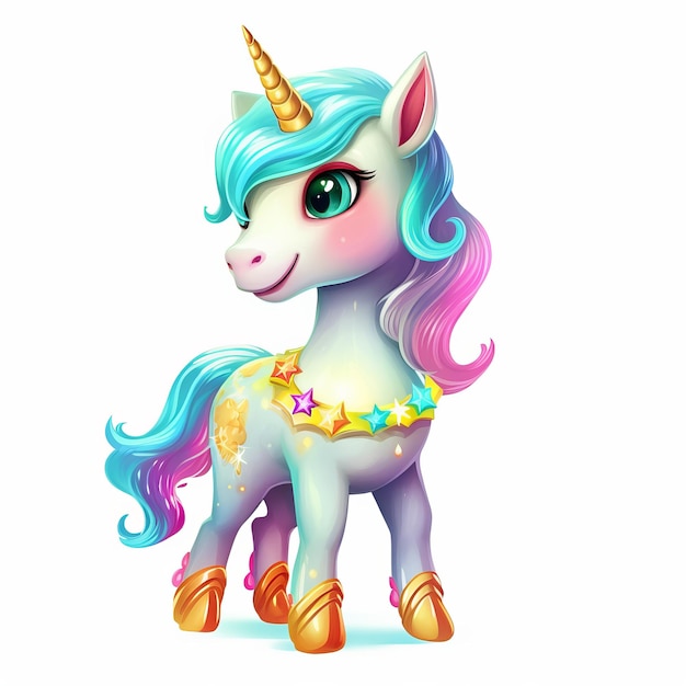 Unicornio mágico gratuito, vibrante, lindo, con todo el cuerpo, bebé unicornio, IA generativa.