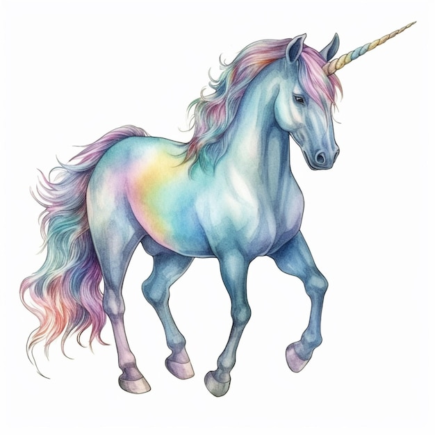 unicornio con una melena arco iris y un cuerno generativo ai