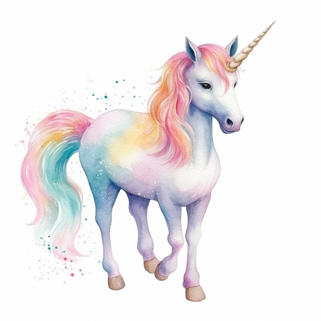 unicornio con una melena de arco iris y una melena larga generativa ai