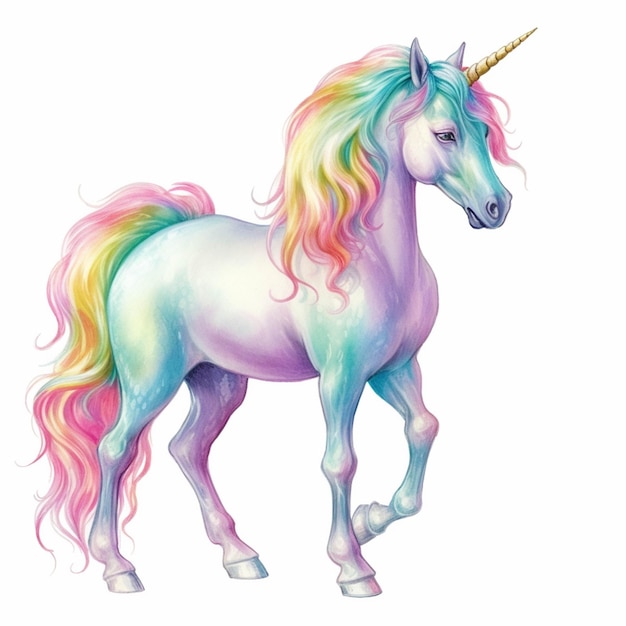 Unicornio con una melena de arcoíris y un ai generativo de cuerno.