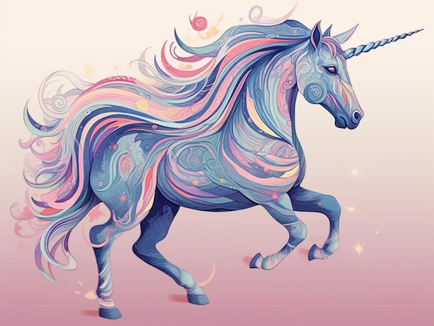 Un unicornio con melena de arcoíris y cola.