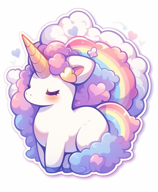 unicornio con melena arcoiris y nubes en el fondo ai generativo