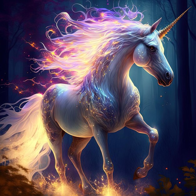 un unicornio con una melena ardiente y las palabras unicornios en él