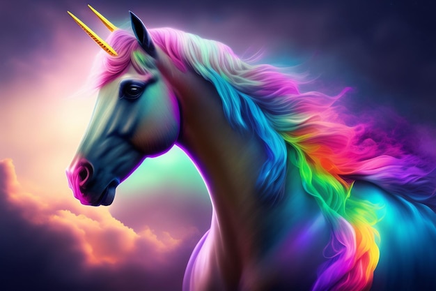 Un unicornio con melena y cola de arcoíris.