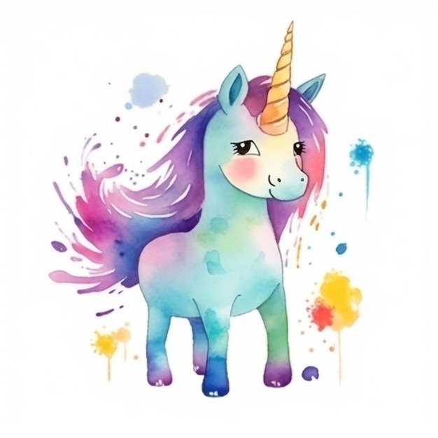 Un unicornio con melena y cola de arcoíris.