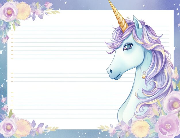 Foto un unicornio con una melena púrpura y las palabras unicornio en él.