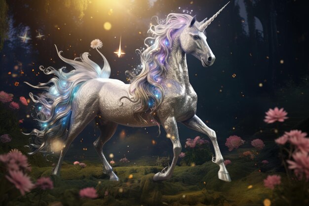 Unicornio místico en Enchanted Meadow IA generativa