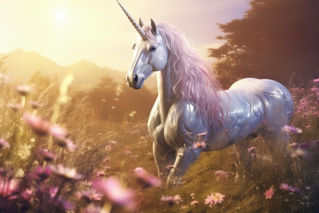 Unicornio místico en Enchanted Meadow IA generativa