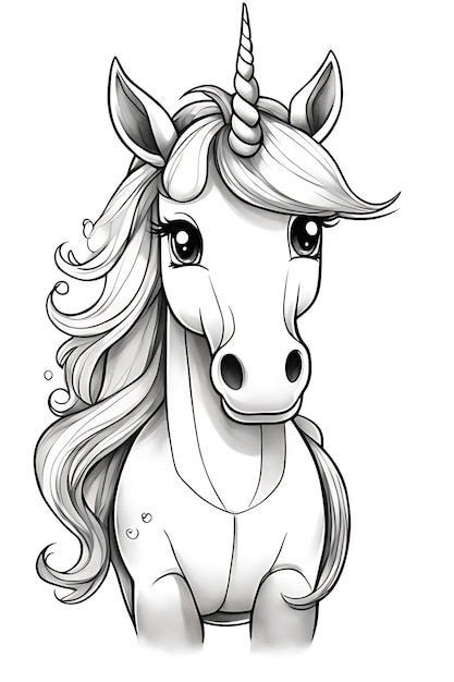 Foto unicornio página para colorear calidad de impresión calidad del cartel en blanco y negro