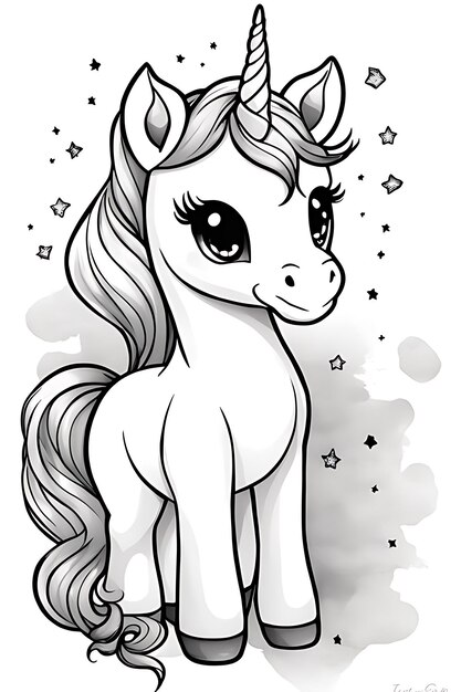 Foto unicornio página para colorear calidad de impresión calidad del cartel en blanco y negro