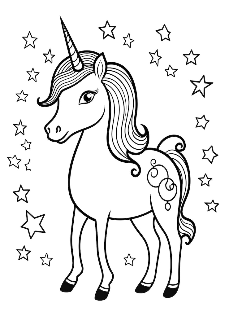 Foto unicórnio página de colorir para crianças unicórnio cute line art página de colorir unicórnio esboço ilustração para crianças página para colorir crianças animal página para colorir unicórneo livro de colorir ai generative