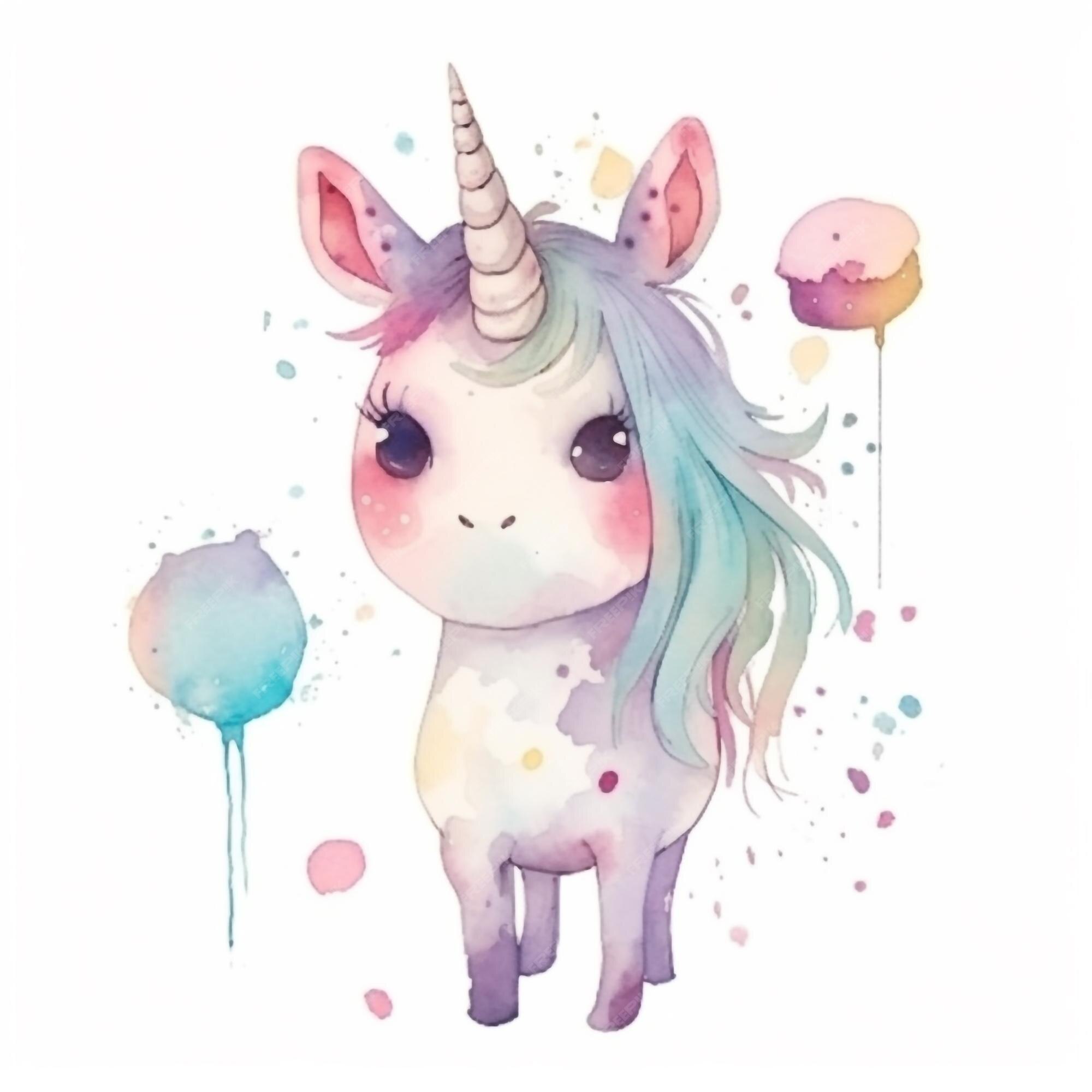 Linda ilustração de rosto de unicórnio mágico Kawaii, pintura