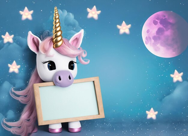 Foto unicornio con pizarra