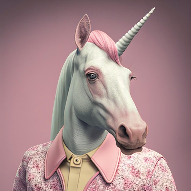 El unicornio realista en trajes vintage de color pastel comercial
