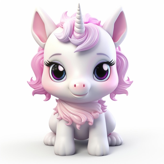 Un unicornio rosa con cabello rosa y melena rosa.