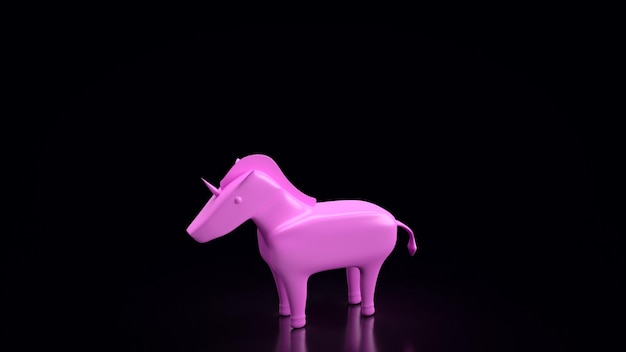 El unicornio rosa sobre fondo negro renderizado 3d