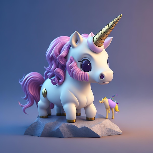 Un unicornio y un unicornio están parados sobre una roca.